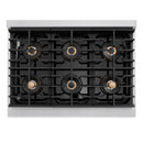 ZLINE Autograph Edition 36-Inch 5.2 cu. ft. Paramount Dual Fuel Range with 6 Burner DuoPro™ Cooktop and Electric Convection Oven in Satin Stainless Steel and Champagne Bronze Accents (PSDRSZ-36-CB)