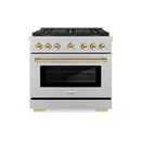 ZLINE Autograph Edition 36-Inch 5.2 cu. ft. Paramount Dual Fuel Range with 6 Burner DuoPro™ Cooktop and Electric Convection Oven in Satin Stainless Steel and Polished Gold Accents (PSDRSZ-36-G)