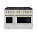 ZLINE Autograph Edition 48-Inch 6.7 cu. ft. Paramount Dual Fuel Range with 8 Burner DuoPro™ Cooktop and Dual Ovens in Satin Stainless Steel and Champagne Bronze Accents (PSDRSZ-48-CB)