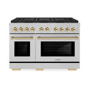 ZLINE Autograph Edition 48-Inch 6.7 cu. ft. Paramount Dual Fuel Range with 8 Burner DuoPro™ Cooktop and Dual Ovens in Satin Stainless Steel and Polished Gold Accents (PSDRSZ-48-G)