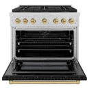 ZLINE Autograph Edition 36-Inch 5.2 cu. ft. Paramount Dual Fuel Range with 6 Burner DuoPro™ Cooktop and Electric Convection Oven in Satin Stainless Steel with Black Matte Door and Champagne Bronze Accents (PSDRSZ-BLM36-CB)