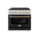ZLINE Autograph Edition 36-Inch 5.2 cu. ft. Paramount Dual Fuel Range with 6 Burner DuoPro™ Cooktop and Electric Convection Oven in Satin Stainless Steel with Black Matte Door and Polished Gold Accents (PSDRSZ-BLM36-G)