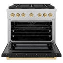 ZLINE Autograph Edition 36-Inch 5.2 cu. ft. Paramount Dual Fuel Range with 6 Burner DuoPro™ Cooktop and Electric Convection Oven in Satin Stainless Steel with Black Matte Door and Polished Gold Accents (PSDRSZ-BLM36-G)