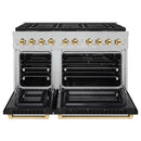 ZLINE Autograph Edition 48-Inch 6.7 cu. ft. Paramount Dual Fuel Range with 8 Burner DuoPro™ Cooktop and Dual Ovens in Satin Stainless Steel with Black Matte Doors and Polished Gold Accents (PSDRSZ-BLM48-G)