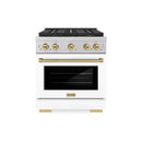 ZLINE Autograph Edition 30-Inch 4.2 cu. ft. Paramount Dual Fuel Range with 4 Burner DuoPro™ Cooktop and Electric Convection Oven in Satin Stainless Steel with White Matte Door and Champagne Bronze Accents (PSDRSZ-WM-30-CB)