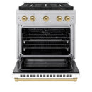 ZLINE Autograph Edition 30-Inch 4.2 cu. ft. Paramount Dual Fuel Range with 4 Burner DuoPro™ Cooktop and Electric Convection Oven in Satin Stainless Steel with White Matte Door and Champagne Bronze Accents (PSDRSZ-WM-30-CB)