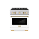 ZLINE Autograph Edition 30-Inch 4.2 cu. ft. Paramount Dual Fuel Range with 4 Burner DuoPro™ Cooktop and Electric Convection Oven in Satin Stainless Steel with White Matte Door and Polished Gold Accents (PSDRSZ-WM-30-G)