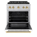 ZLINE Autograph Edition 30-Inch 4.2 cu. ft. Paramount Dual Fuel Range with 4 Burner DuoPro™ Cooktop and Electric Convection Oven in Satin Stainless Steel with White Matte Door and Polished Gold Accents (PSDRSZ-WM-30-G)