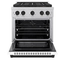 ZLINE Autograph Edition 30-Inch 4.2 cu. ft. Paramount Dual Fuel Range with 4 Burner DuoPro™ Cooktop and Electric Convection Oven in Satin Stainless Steel with White Matte Door and Matte Black Accents (PSDRSZ-WM-30-MB)