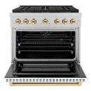 ZLINE Autograph Edition 36-Inch 5.2 cu. ft. Paramount Dual Fuel Range with 6 Burner DuoPro™ Cooktop and Electric Convection Oven in Satin Stainless Steel with White Matte Door and Polished Gold Accents (PSDRSZ-WM-36-G)