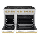 ZLINE Autograph Edition 48-Inch 6.7 cu. ft. Paramount Dual Fuel Range with 8 Burner DuoPro™ Cooktop and Dual Ovens in Satin Stainless Steel with White Matte Doors and Champagne Bronze Accents (PSDRSZ-WM-48-CB)