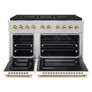 ZLINE Autograph Edition 48-Inch 6.7 cu. ft. Paramount Dual Fuel Range with 8 Burner DuoPro™ Cooktop and Dual Ovens in Satin Stainless Steel with White Matte Doors and Polished Gold Accents (PSDRSZ-WM-48-G)