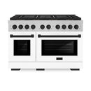 ZLINE Autograph Edition 48-Inch 6.7 cu. ft. Paramount Dual Fuel Range with 8 Burner DuoPro™ Cooktop and Dual Ovens in Satin Stainless Steel with White Matte Doors and Matte Black Accents (PSDRSZ-WM-48-MB)