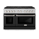 ZLINE 48-Inch 6.7 cu. ft. Paramount Dual Fuel Range with 8 Burner DuoPro™ Cooktop and Dual Ovens in Satin Stainless Steel with Black Matte Doors (PSDRS-BLM-48)