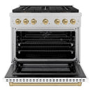 ZLINE Autograph Edition 36-Inch 5.2 cu. ft. Paramount Dual Fuel Range with 6 Burner DuoPro™ Cooktop and Electric Convection Oven in Satin Stainless Steel with White Matte Door and Champagne Bronze Accents (PSDRSZ-WM-36-CB)