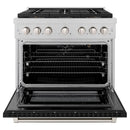ZLINE 36-Inch 5.2 cu. ft. Paramount Gas Range with 6 Burner DuoPro™ Cooktop and Convection Gas Oven in Satin Stainless Steel with Black Matte Door (PSGRS-BLM-36)