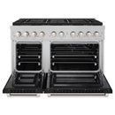 ZLINE 48-Inch 6.7 cu. ft. Paramount Gas Range with 8 Burner DuoPro™ Cooktop and Dual Ovens in Satin Stainless Steel with Black Matte Doors (PSGRS-BLM-48)