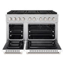ZLINE 48-Inch 6.7 cu. ft. Paramount Gas Range with 8 Burner DuoPro™ Cooktop and Dual Ovens in Satin Stainless Steel with White Matte Doors (PSGRS-WM-48)