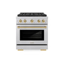 ZLINE Autograph Edition 30-Inch 4.2 cu. ft. Paramount Gas Range with 4 Burner DuoPro™ Cooktop and Convection Gas Oven in Satin Stainless Steel and Champagne Bronze Accents (PSGRSZ-30-CB)