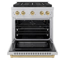 ZLINE Autograph Edition 30-Inch 4.2 cu. ft. Paramount Gas Range with 4 Burner DuoPro™ Cooktop and Convection Gas Oven in Satin Stainless Steel and Champagne Bronze Accents (PSGRSZ-30-CB)