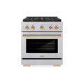 ZLINE Autograph Edition 30-Inch 4.2 cu. ft. Paramount Gas Range with 4 Burner DuoPro™ Cooktop and Convection Gas Oven in Satin Stainless Steel and Polished Gold Accents (PSGRSZ-30-G)