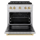 ZLINE Autograph Edition 30-Inch 4.2 cu. ft. Paramount Gas Range with 4 Burner DuoPro™ Cooktop and Convection Gas Oven in Satin Stainless Steel and Polished Gold Accents (PSGRSZ-30-G)