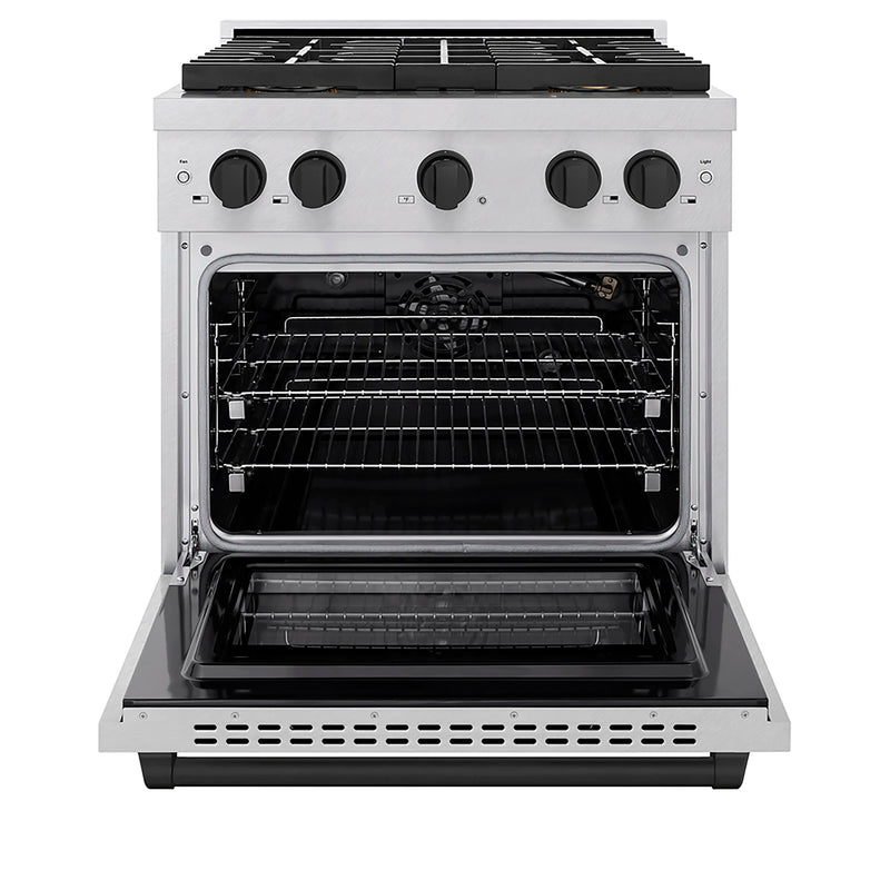 ZLINE Autograph Edition 30-Inch 4.2 cu. ft. Paramount Gas Range with 4 Burner DuoPro™ Cooktop and Convection Gas Oven in Satin Stainless Steel and Matte Black Accents (PSGRSZ-30-MB)