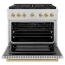 ZLINE Autograph Edition 36-Inch 5.2 cu. ft. Paramount Gas Range with 6 Burner DuoPro™ Cooktop and Convection Gas Oven in Satin Stainless Steel and Champagne Bronze Accents (PSGRSZ-36-CB)