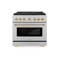 ZLINE Autograph Edition 36-Inch 5.2 cu. ft. Paramount Gas Range with 6 Burner DuoPro™ Cooktop and Convection Gas Oven in Satin Stainless Steel and Polished Gold Accents (PSGRSZ-36-G)