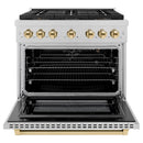 ZLINE Autograph Edition 36-Inch 5.2 cu. ft. Paramount Gas Range with 6 Burner DuoPro™ Cooktop and Convection Gas Oven in Satin Stainless Steel and Polished Gold Accents (PSGRSZ-36-G)