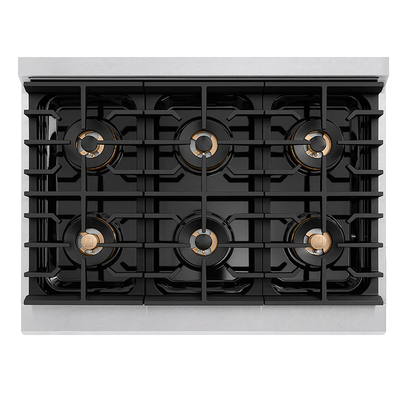 ZLINE Autograph Edition 36-Inch 5.2 cu. ft. Paramount Gas Range with 6 Burner DuoPro™ Cooktop and Convection Gas Oven in Satin Stainless Steel and Matte Black Accents (PSGRSZ-36-MB)