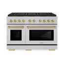 ZLINE Autograph Edition 48-Inch 6.7 cu. ft. Paramount Gas Range with 8 Burner DuoPro™ Cooktop and Dual Ovens in Satin Stainless Steel and Champagne Bronze Accents (PSGRSZ-48-CB)