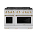 ZLINE Autograph Edition 48-Inch 6.7 cu. ft. Paramount Gas Range with 8 Burner DuoPro™ Cooktop and Dual Ovens in Satin Stainless Steel and Polished Gold Accents (PSGRSZ-48-G)