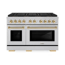 ZLINE Autograph Edition 48-Inch 6.7 cu. ft. Paramount Gas Range with 8 Burner DuoPro™ Cooktop and Dual Ovens in Satin Stainless Steel and Polished Gold Accents (PSGRSZ-48-G)