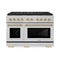 ZLINE Autograph Edition 48-Inch 6.7 cu. ft. Paramount Gas Range with 8 Burner DuoPro™ Cooktop and Dual Ovens in Satin Stainless Steel and Polished Gold Accents (PSGRSZ-48-G)