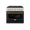 ZLINE Autograph Edition 36-Inch 5.2 cu. ft. Paramount Gas Range with 6 Burner DuoPro™ Cooktop and Convection Gas Oven in Satin Stainless Steel with Black Matte Door and Champagne Bronze Accents (PSGRSZ-BLM36-CB)