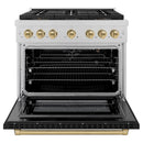 ZLINE Autograph Edition 36-Inch 5.2 cu. ft. Paramount Gas Range with 6 Burner DuoPro™ Cooktop and Convection Gas Oven in Satin Stainless Steel with Black Matte Door and Champagne Bronze Accents (PSGRSZ-BLM36-CB)
