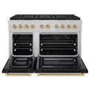 ZLINE Autograph Edition 48-Inch 6.7 cu. ft. Paramount Dual Fuel Range with 8 Burner DuoPro™ Cooktop and Dual Ovens in Satin Stainless Steel with Black Matte Doors and Champagne Bronze Accents (PSDRSZ-BLM48-CB)