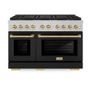 ZLINE Autograph Edition 48-Inch 6.7 cu. ft. Paramount Gas Range with 8 Burner DuoPro™ Cooktop and Dual Ovens in Satin Stainless Steel with Black Matte Doors and Champagne Bronze Accents (PSGRSZ-BLM48-CB)