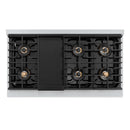 ZLINE Autograph Edition 48-Inch 6.7 cu. ft. Paramount Gas Range with 8 Burner DuoPro™ Cooktop and Dual Ovens in Satin Stainless Steel with Black Matte Doors and Polished Gold Accents (PSGRSZ-BLM48-G)