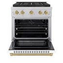 ZLINE Autograph Edition 30-Inch 4.2 cu. ft. Paramount Gas Range with 4 Burner DuoPro™ Cooktop and Convection Gas Oven in Satin Stainless Steel with White Matte Door and Champagne Bronze Accents (PSGRSZ-WM-30-CB)