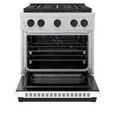 ZLINE Autograph Edition 30-Inch 4.2 cu. ft. Paramount Gas Range with 4 Burner DuoPro™ Cooktop and Convection Gas Oven in Satin Stainless Steel with White Matte Door and Matte Black Accents (PSGRSZ-WM-30-MB)
