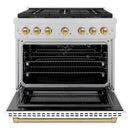 ZLINE Autograph Edition 36-Inch 5.2 cu. ft. Paramount Gas Range with 6 Burner DuoPro™ Cooktop and Convection Gas Oven in Satin Stainless Steel with White Matte Door and Champagne Bronze Accents (PSGRSZ-WM-36-CB)
