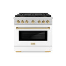 ZLINE Autograph Edition 36-Inch 5.2 cu. ft. Paramount Gas Range with 6 Burner DuoPro™ Cooktop and Convection Gas Oven in Satin Stainless Steel with White Matte Door and Polished Gold Accents (PSGRSZ-WM-36-G)