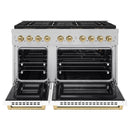 ZLINE Autograph Edition 48-Inch 6.7 cu. ft. Paramount Gas Range with 8 Burner DuoPro™ Cooktop and Dual Ovens in Satin Stainless Steel with White Matte Doors and Champagne Bronze Accents (PSGRSZ-WM-48-CB)