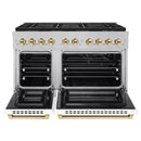 ZLINE Autograph Edition 48-Inch 6.7 cu. ft. Paramount Gas Range with 8 Burner DuoPro™ Cooktop and Dual Ovens in Satin Stainless Steel with White Matte Doors and Polished Gold Accents (PSGRSZ-WM-48-G)