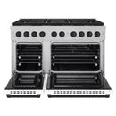 ZLINE Autograph Edition 48-Inch 6.7 cu. ft. Paramount Gas Range with 8 Burner DuoPro™ Cooktop and Dual Ovens in Satin Stainless Steel with White Matte Doors and Matte Black Accents (PSGRSZ-WM-48-MB)