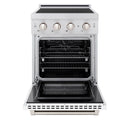 ZLINE 24-Inch 3.2 Cu. Ft. Paramount Induction Range with 3 Element Cooktop and Electric Convection Oven in Satin Stainless Steel with White Matte Door (SINRS-WM-24)