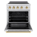 ZLINE 30-Inch, 4.2 Cu. Ft. Paramount Induction Range with 4 Element Cooktop and Electric Convection Oven in Satin Stainless Steel with Polished Gold Accents (SINRSZ-30-G)