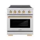 ZLINE 30-Inch, 4.2 Cu. Ft. Paramount Induction Range with 4 Element Cooktop and Electric Convection Oven in Satin Stainless Steel with Polished Gold Accents (SINRSZ-30-G)